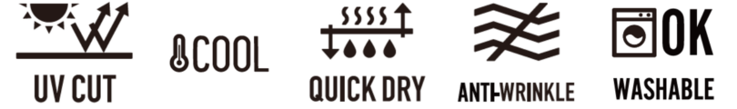 UVカット、接触冷感、吸水速乾、防シワ、マシンウォッシャブル