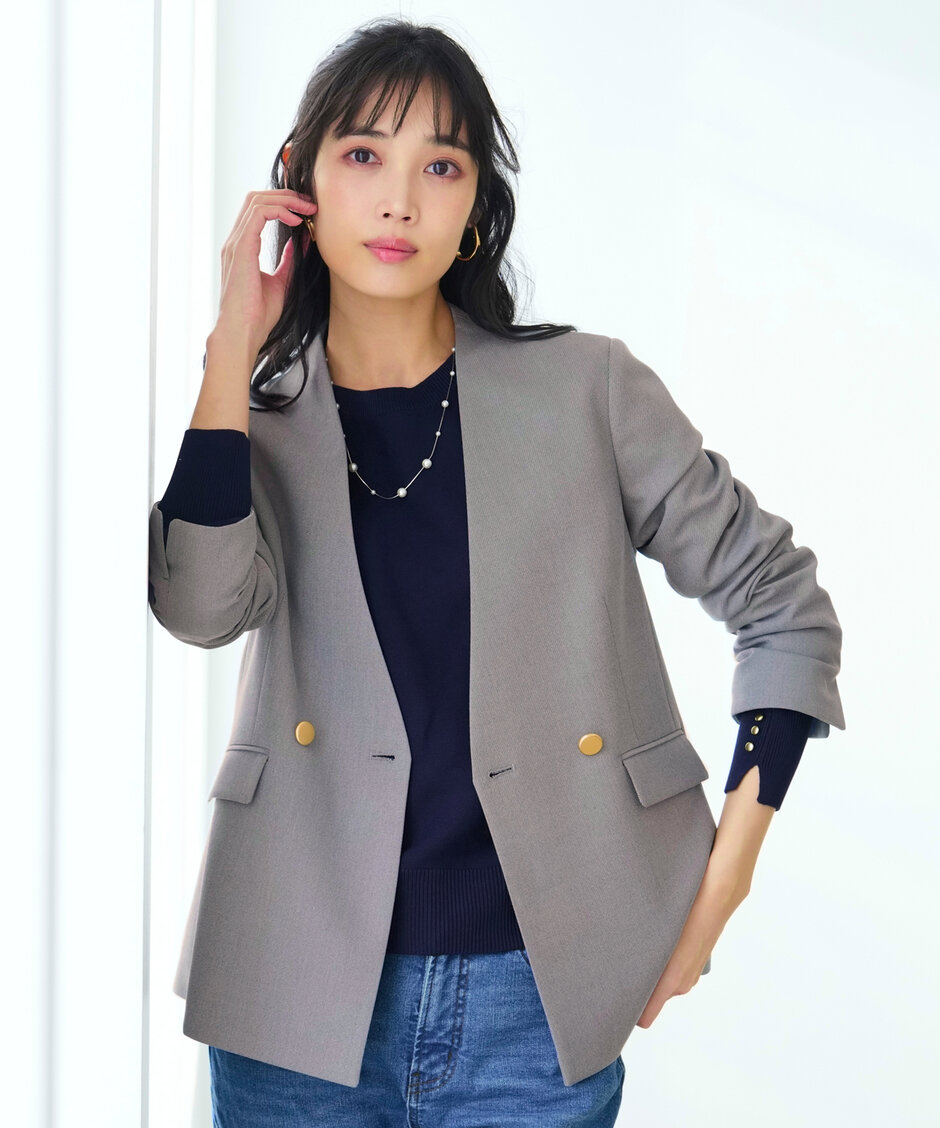 褒めらレディストレッチ カラーレスジャケット