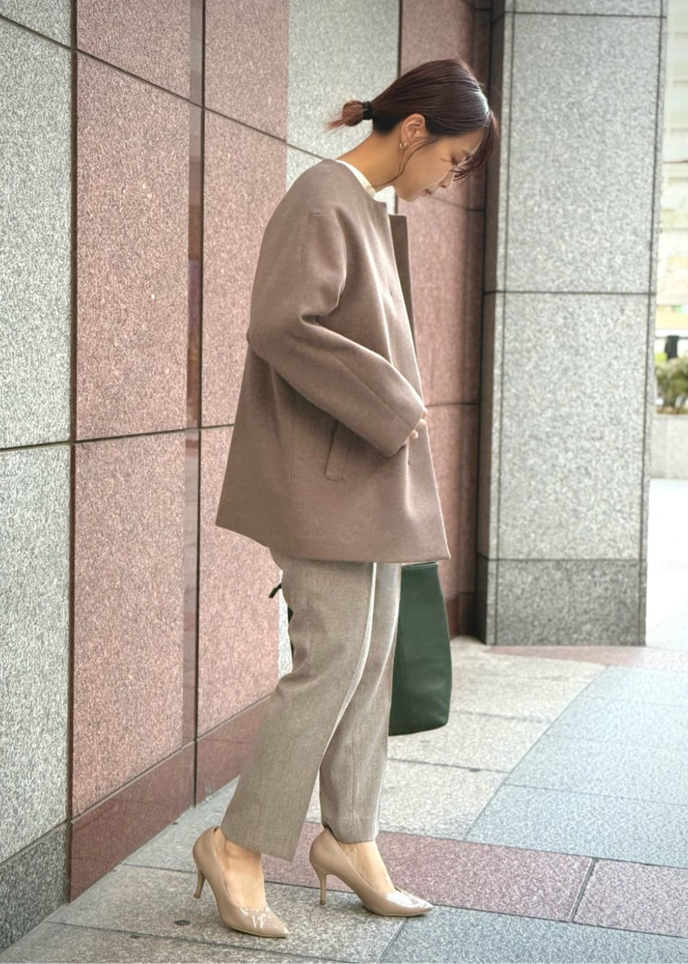 ウールライクノーカラーコート/横