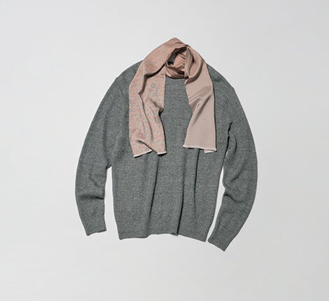 Linen Cotton Melange Crew Neck Knit + Atto Vannucci Scarf