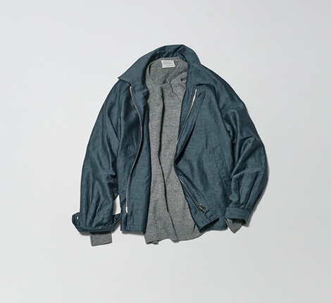 Linen Cotton Melange Crew Neck Knit + Wo/Li Popolin Swingtop Blouson