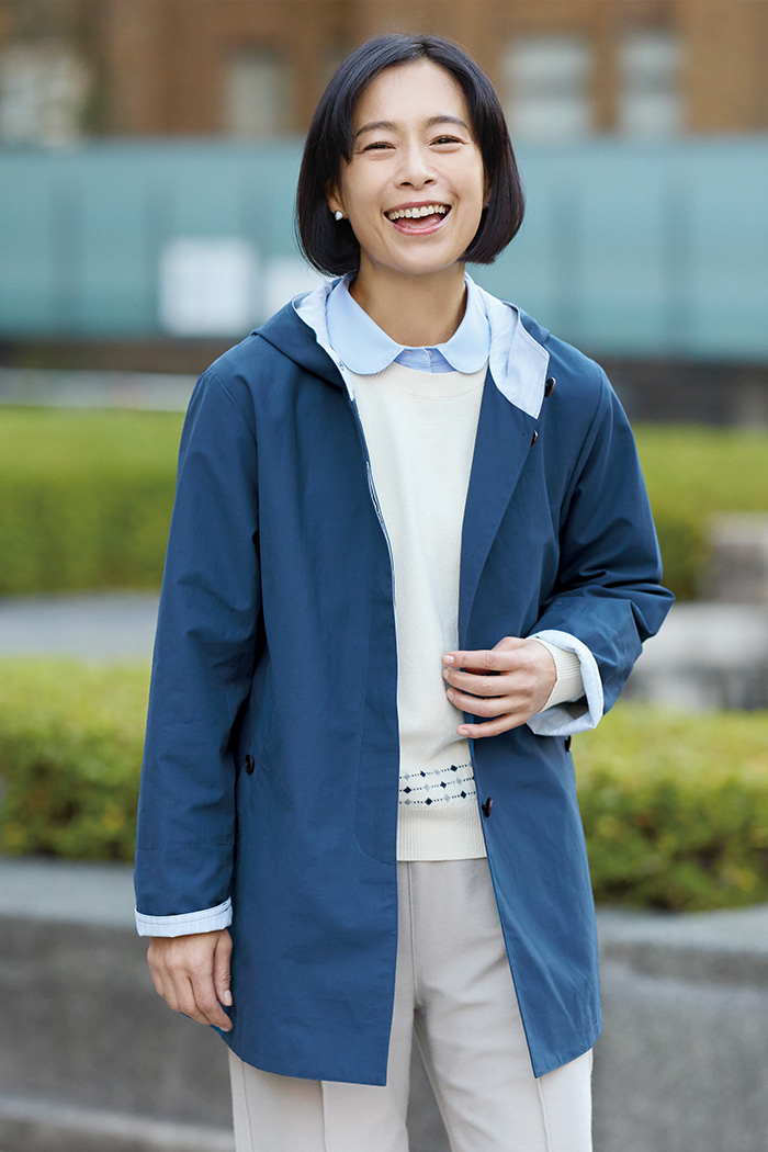 Aラインが美しく決まる ストライプバイカラーコート【クロコダイル