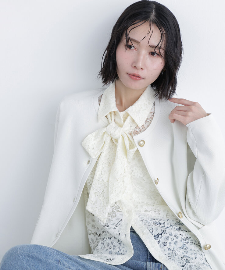 レースボウタイブラウス