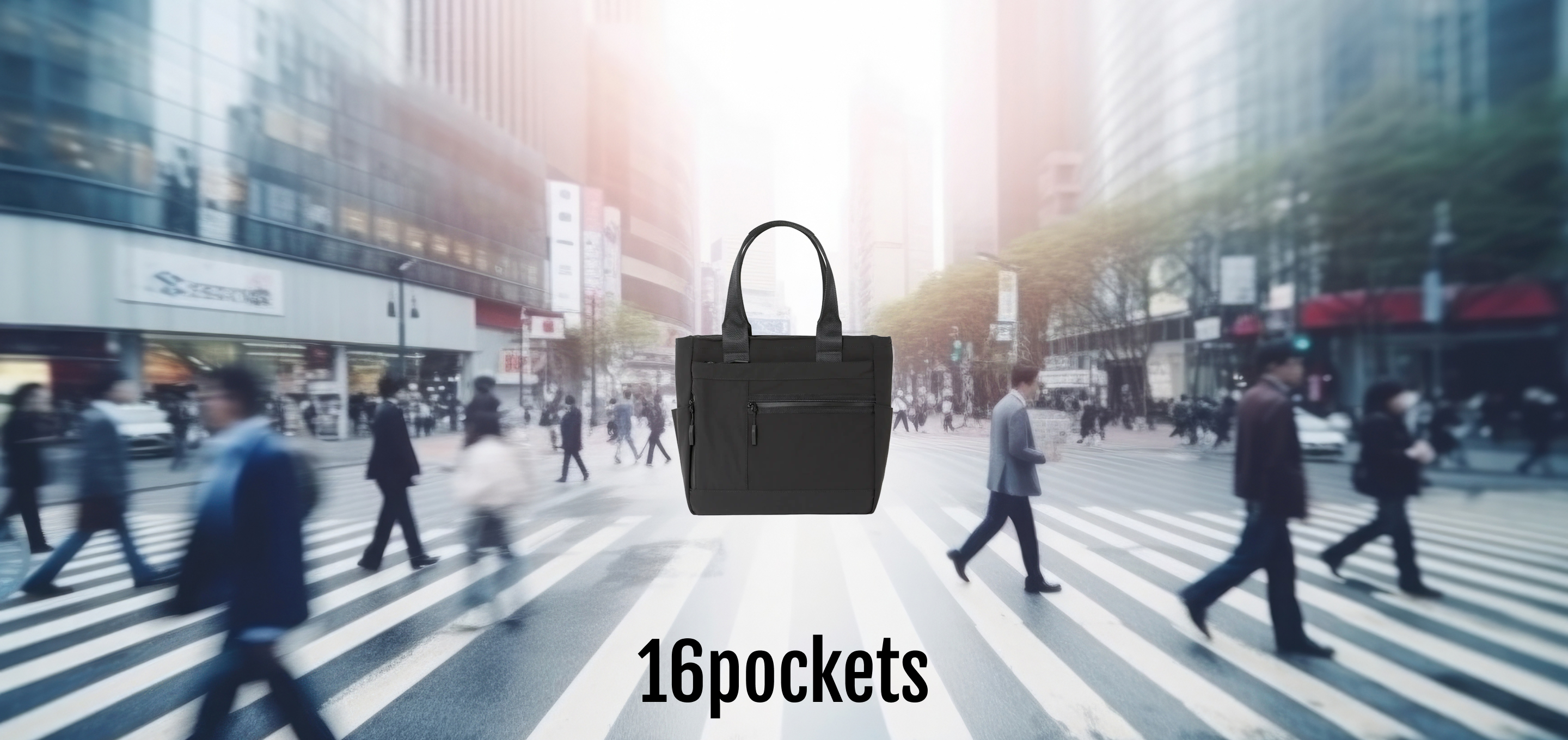 マルチパーパストートバッグのメインビジュアル。ビジネスとカジュアル両方のシーンで使えるデザイン。