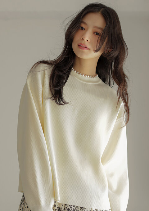 パール釦畦ニット プルオーバー