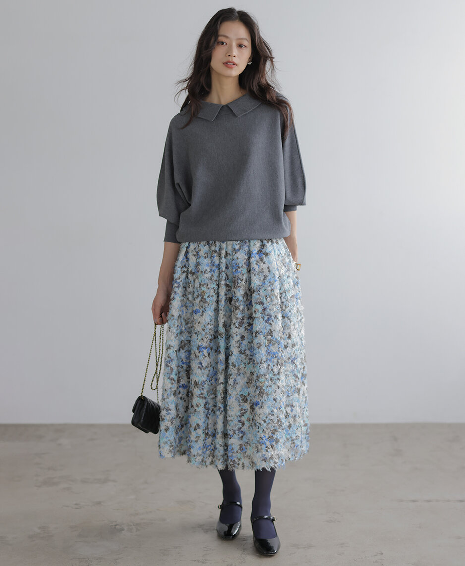 ヘアリーフラワープリント スカート