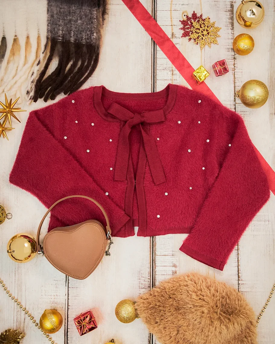 ラインストーンクロップドニットカーディガン