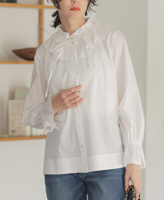 エアリーシャーティングフリル襟 ブラウス