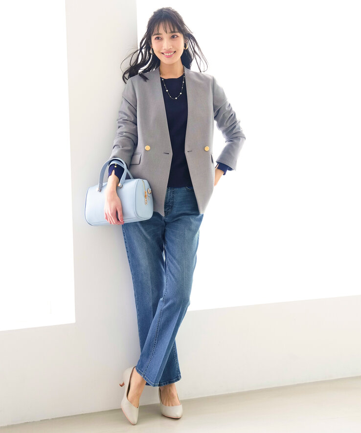 褒めらレディストレッチ カラーレスジャケット