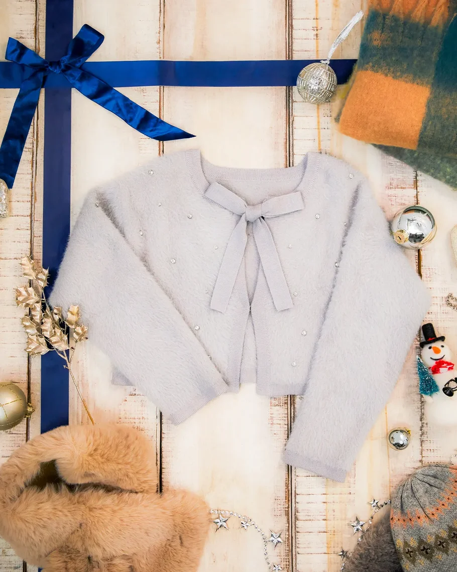 ラインストーンクロップドニットカーディガン