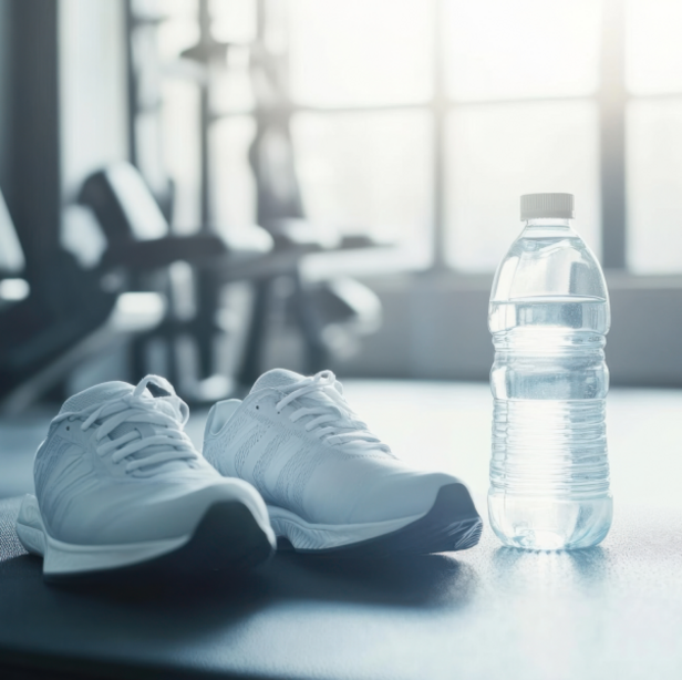 バッグ下部の専用スペースにシューズを収納している様子。仕事帰りのジムや旅行に便利。