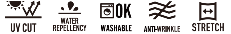 UVカット、撥水、マシンウォッシャブル、防シワ、ストレッチ