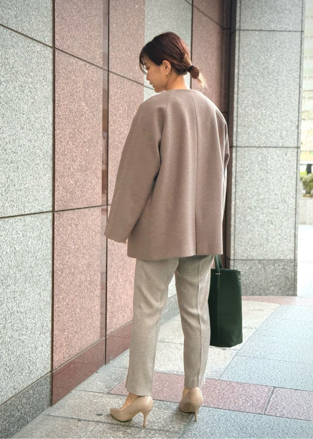 ウールライクノーカラーコート/後ろ