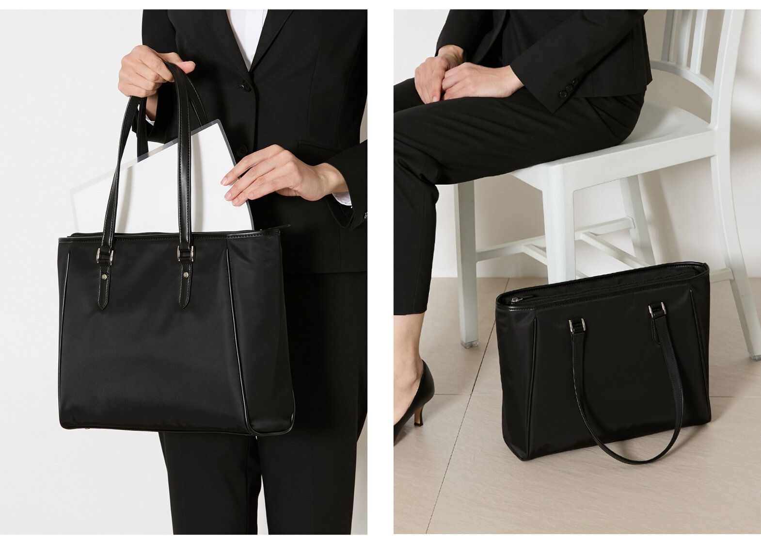 自立するバッグで、きちんと感を添えて