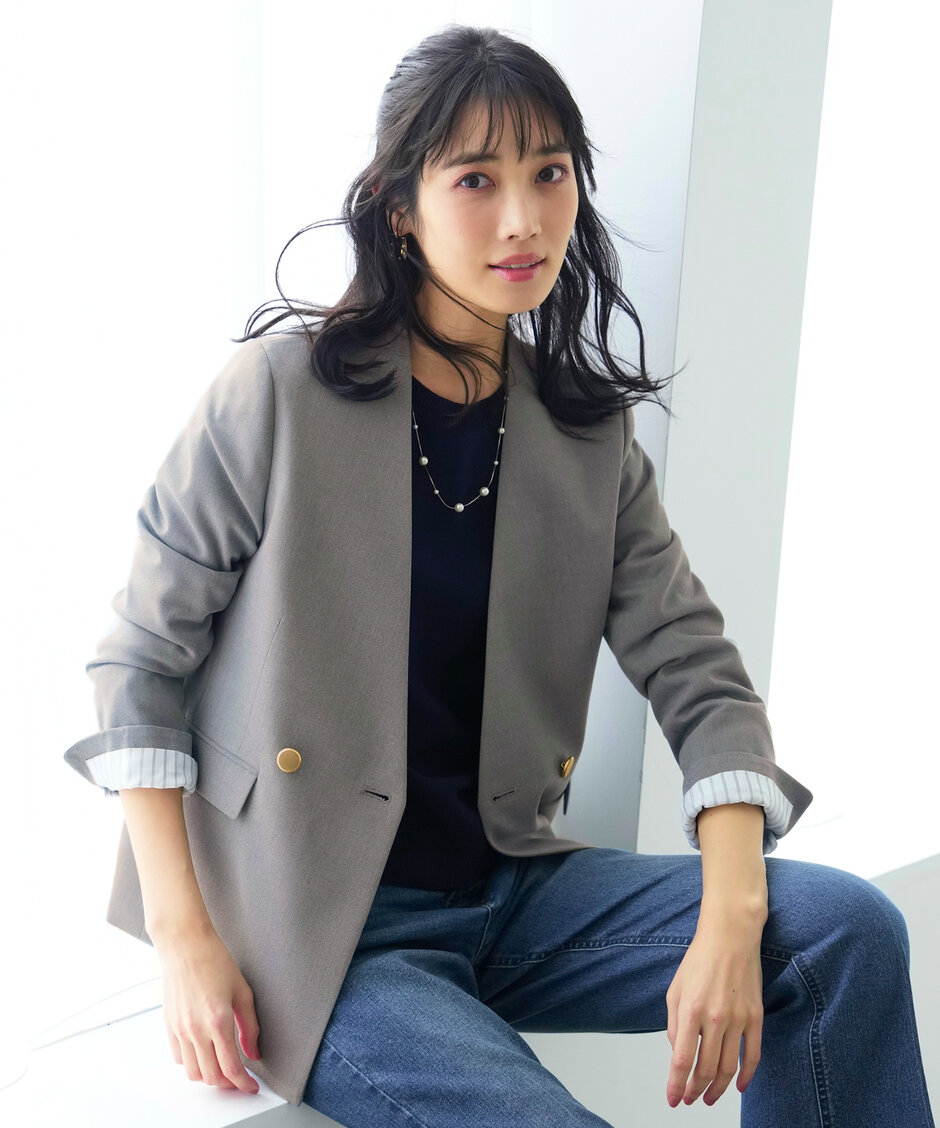 褒めらレディストレッチ カラーレスジャケット