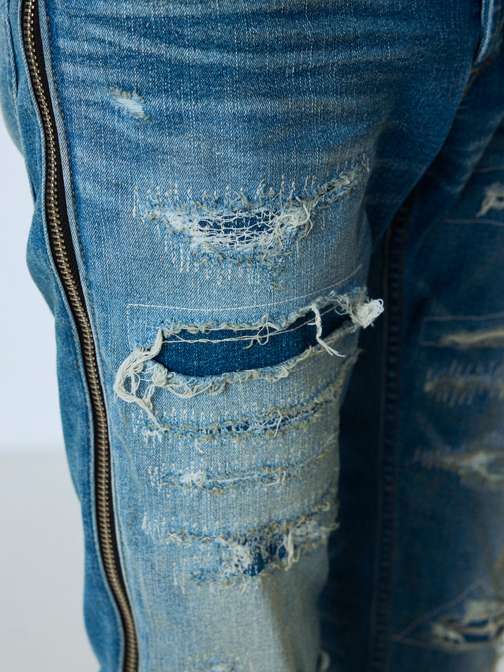 Side Zip Damage Skinny Denimディテール画像
