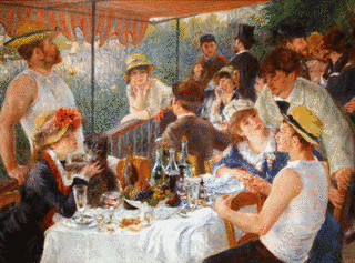 舟遊びをする人々の昼食の画像