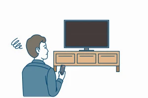 テレビの電源がつかず困る男性のイラスト