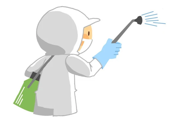 噴霧器を持って薬剤を散布する作業員のイラスト