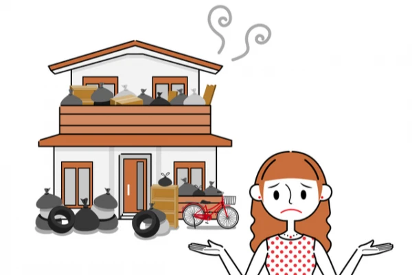 ゴミ屋敷に困る女性のイラスト