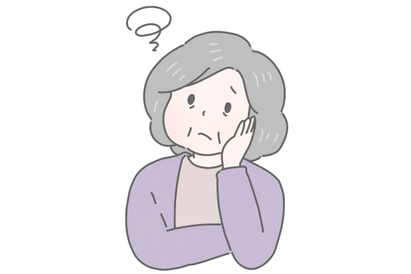 思い出せない様子の中年女性のイラスト