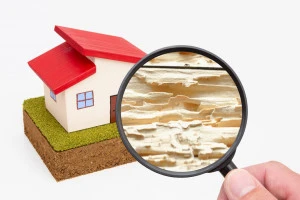 シロアリ被害に遭っている家の模型のクローズアップ画像