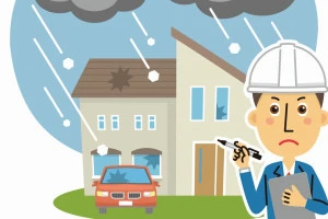 雹害に遭った住宅を調査する業者のイラスト