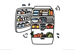 パンパンに詰め込まれた冷蔵庫のイラスト