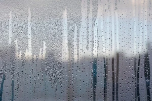 結露したガラス窓の写真