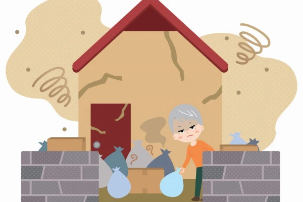 ゴミ屋敷に住むお年寄りのイラスト