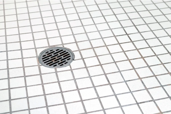 少し錆ついたお風呂の排水口のゴミ受けの画像