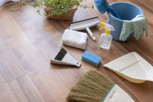 床に置かれた掃除道具の写真