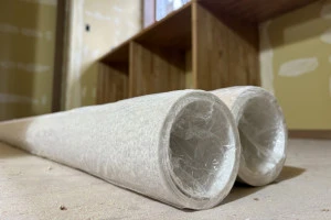 リフォーム現場の床材クッションフロアと施工準備の様子