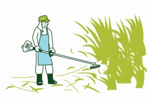 草刈り機で除草している絵