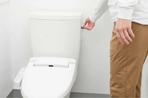 トイレに水を流そうとしている男性