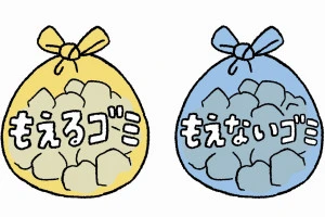 燃えるゴミと燃えないゴミのイラストレーション