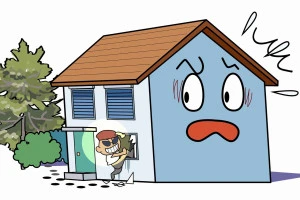 泥棒が侵入しようとしている家のイラスト
