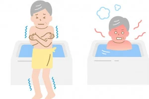 ヒートショックが起こったシニア男性のイラスト