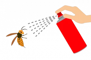 殺虫剤でハチを駆除している絵