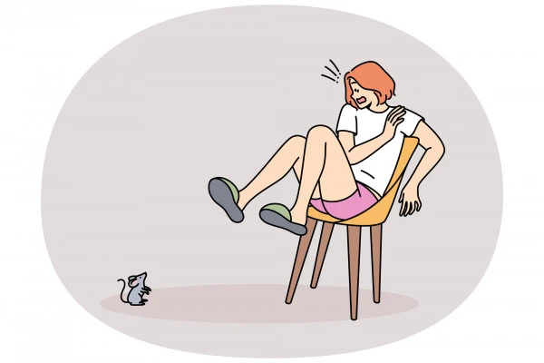 ネズミが出て驚いている女性