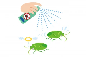 殺虫剤で駆除されるカメムシのイラスト