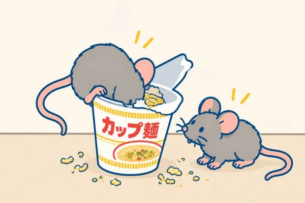 食材を漁っているネズミの画像