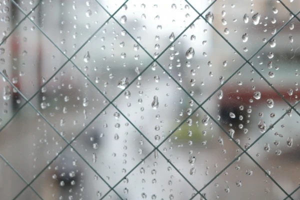 窓に雨が当たっている様子