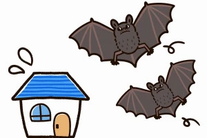 家にあつまるコウモリたちのイラスト