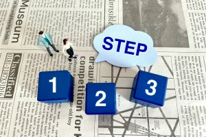 ステップと英語で書かれたブロックの画像