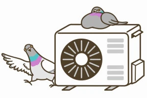 室外機に住み着くハトのイラスト