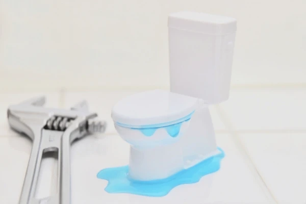 トイレから水漏れしている様子のミニチュア