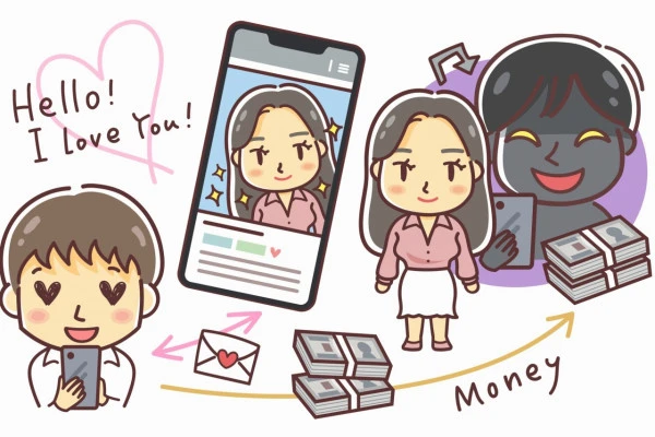 結婚詐欺に遭う男性のイラスト