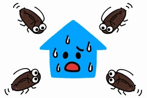 ゴキブリに狙われる一軒家のイラスト
