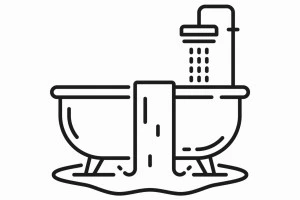 お風呂からお湯が溢れているイラスト